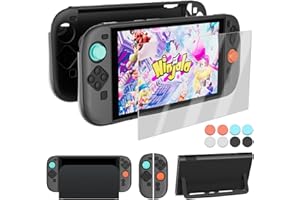 Coooudqs Protective Case for Nintendo Switch 2(2025) Dockable, Upgrade Black Hard Shell for Switch 2 Case Accessories, Scratch & Shock Protection Cover for Joycon 2 with Screen Protector, 8 Thumb Grip