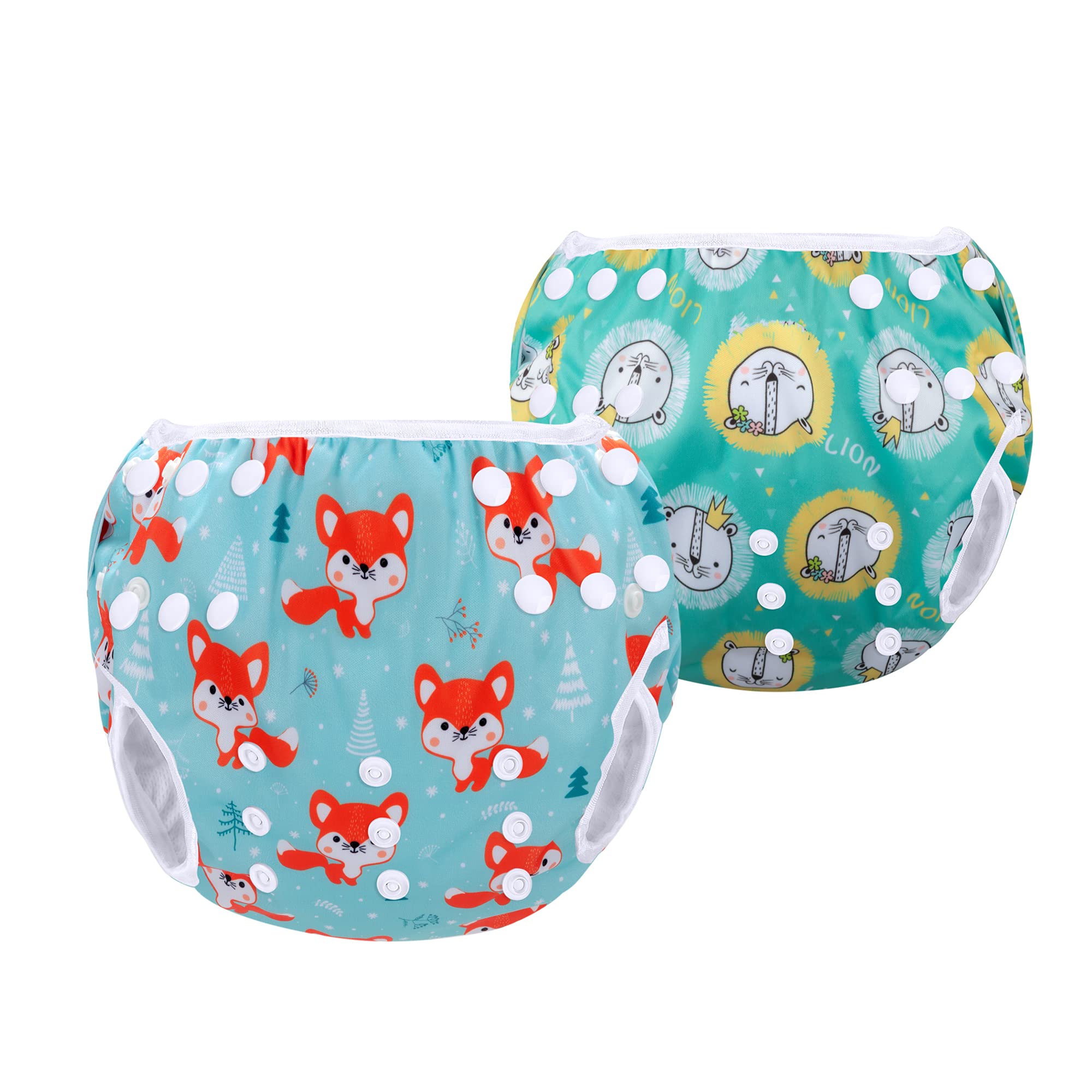 Luxja Reusable Swim Nappy (Pack of 2), Adjustable Swimming Nappies for Baby (0-3 Years), Fox + Lion