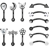 Suprsparkle 12Pcs 16G Hypoallergenic Stainless Steel Curved Barbell Eyebrow Rings For Women Men Rook Daith Cartilage Earrings Labret Lip Monroe Rings CZ Petite Belly Button Ring 8mm