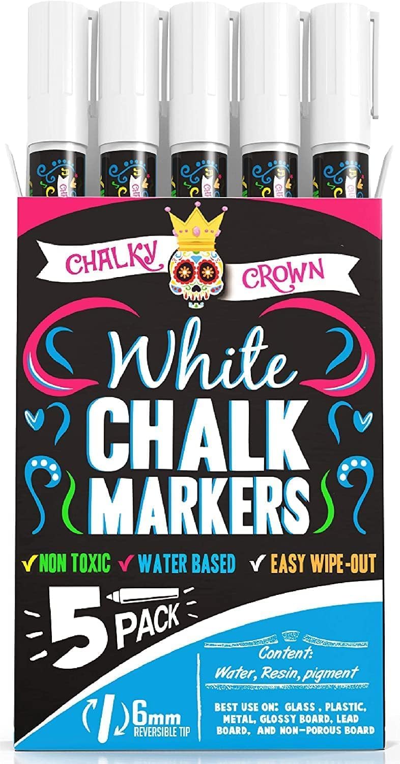 Chalky Crown Chalk Pens 5 Pack White 6 mm Liquid Chalk Markers