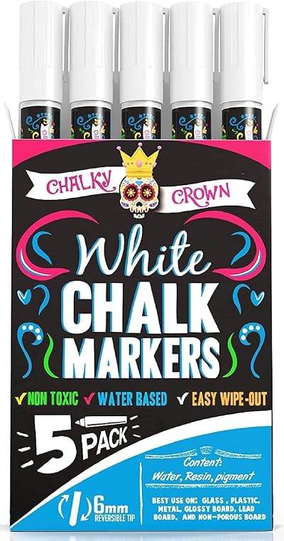 Chalky Crown Chalk Pens 5 Pack White 6 mm Liquid Chalk Markers