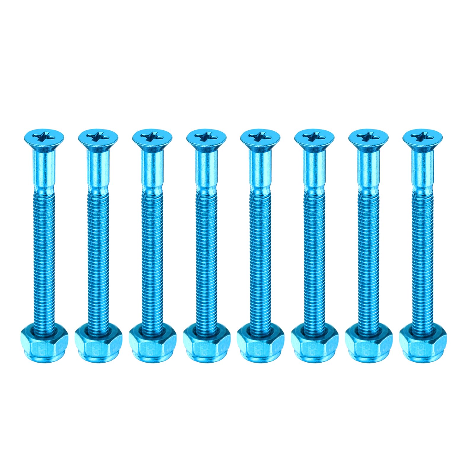 PATIKIL Skateboard Mounting Hardware 2", 8pcs Carbon Steel Skateboard Screws Bolts&Nuts Flat Head for Cruiser, Blue