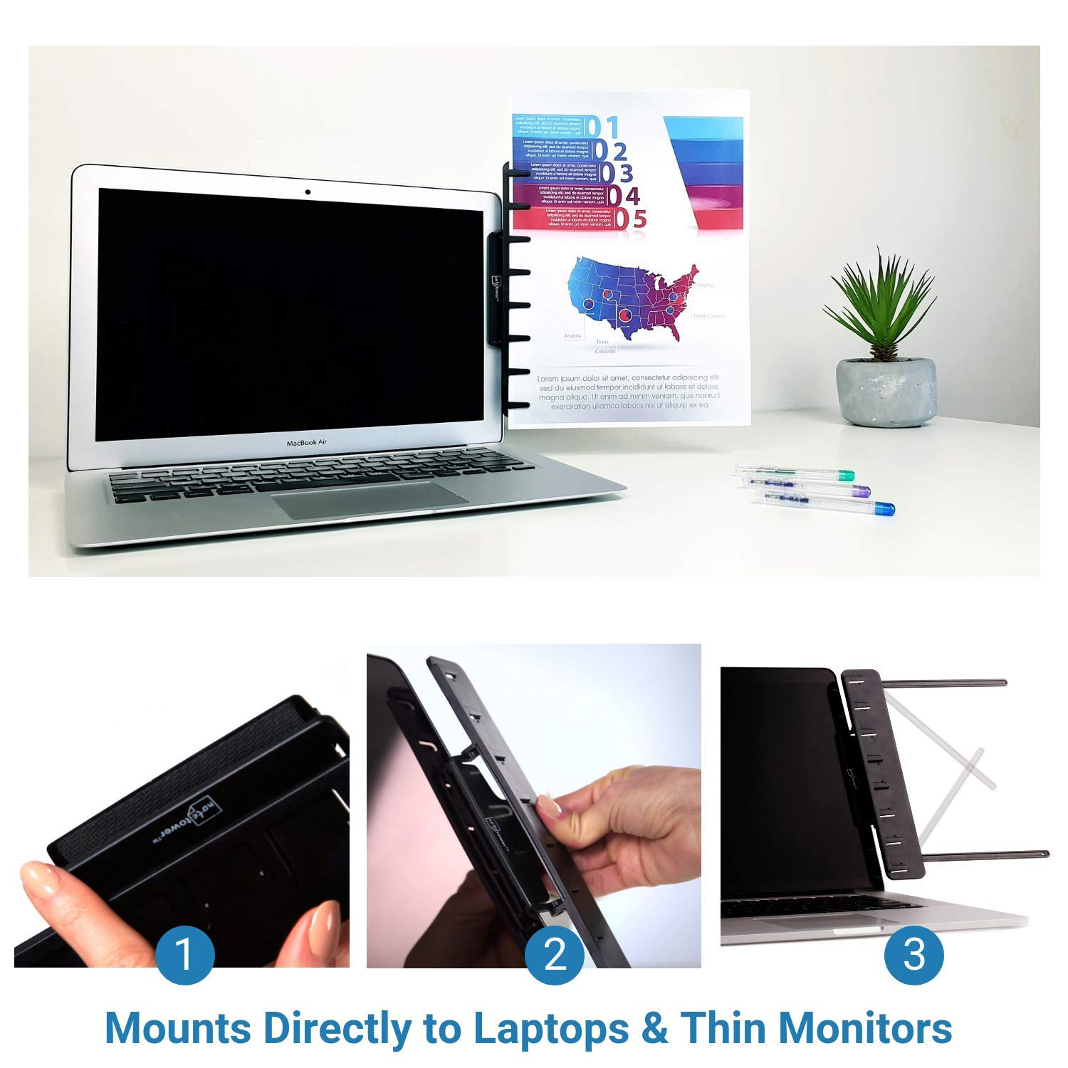 NoteTower Monitor Mount Black Document Holder & Sticky Notes