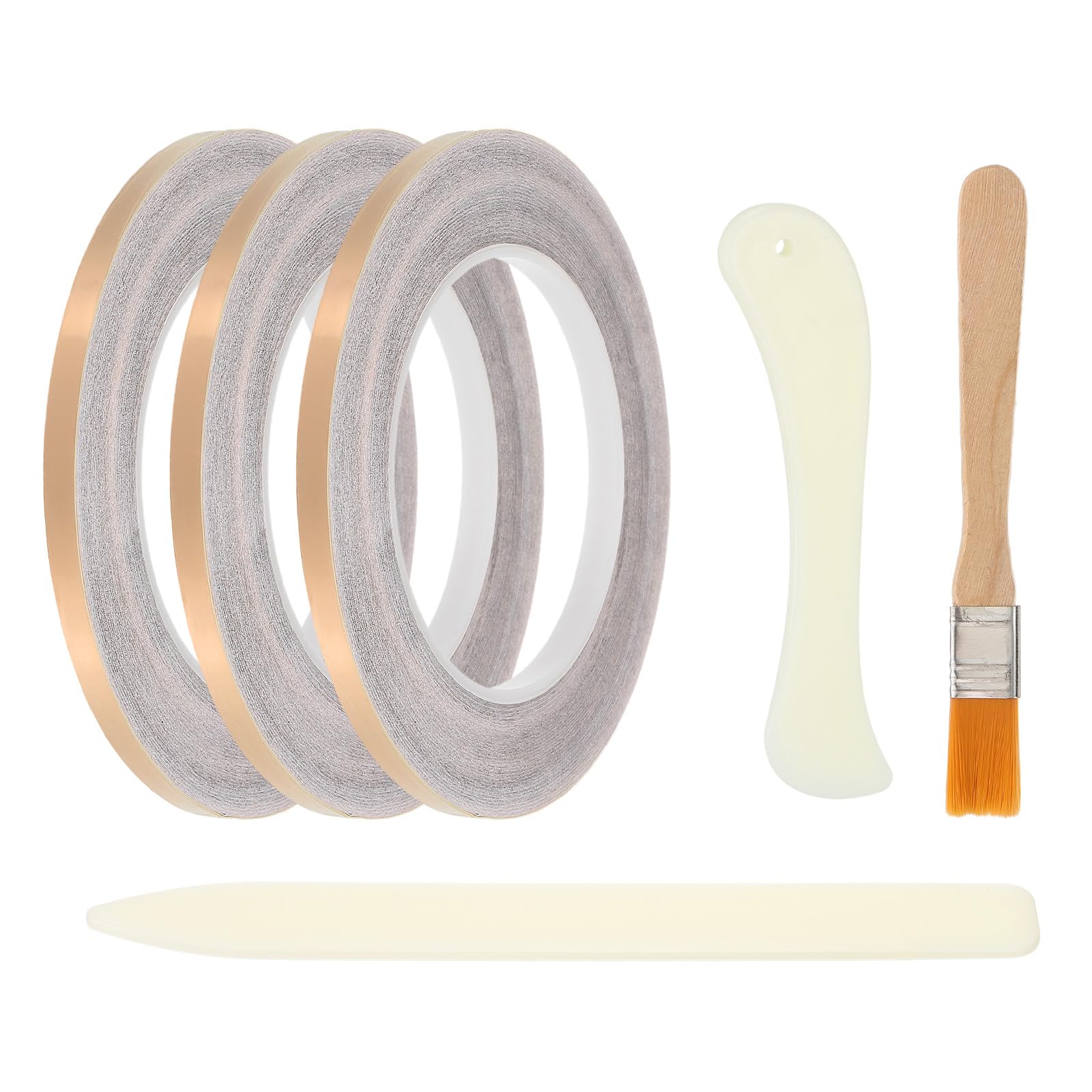 PATIKIL 36 Yard 1/4 Inch Copper Foil Tape,3 Roll Black Back Copper Tape with Single-Sided Conductive Stained Glass Foil Tool with Scraper and Brush for Stained Tools DIY Crafting