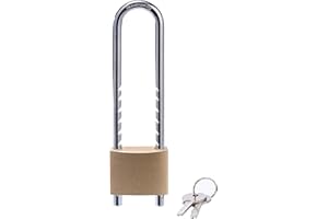 Fu Volante Solid Brass Padlock, 2 inch Wide Body, Outdoor Lock with Removable Adjustable-Length Shackle