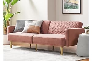 mopio Futon Sofa Bed, Couch, Small Sofa, Sleeper Sofa, Loveseat, Mid Century Modern Futon Couch, Sofa Cama, Couches for Living Room (Old Rosa Velvet)