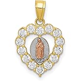 10k Two Tone Gold Virgin Mary Heart Pendant with Rose Gold Our Lady of Guadalupe Centerpiece, Cubic Zirconia Accents, Catholic Jewelry Charm, Religious Necklace for Women, Faith Devotion Symbol