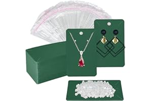 Twavang Green Earring Cards for Selling Set with 100Pcs Earring Display Cards, 200 Pcs Earring Backs and 100Pcs Jewelry Packaging Bag for Earrings Necklace Jewelry Display (3.5" x 2.3" Inches)