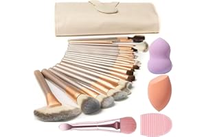 Makeup Brush Sets, NEVSETPO 28PCS Synthetic Make Up Brushes Include 24 Makeup Brushes 2 Sponges Beauty Blenders, 1 Dual End Masks Spatula, 1 Brush Egg Cleaner, Travel-Friendly Easy Clean Makeup Case