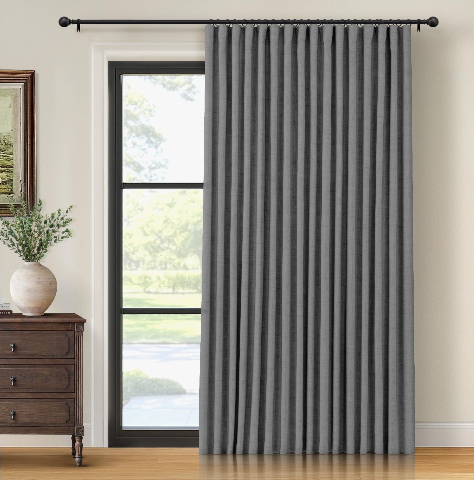 Photo 1 of INOVADAY Thermal Sliding Door Curtains 100% Blackout Curtains for Bedroom, Sliding Glass Door Drapes Extra Wide for Patio Linen Textured Farmhouse Window Treatment, Dark Grey, 1 Panel, W100xL1082