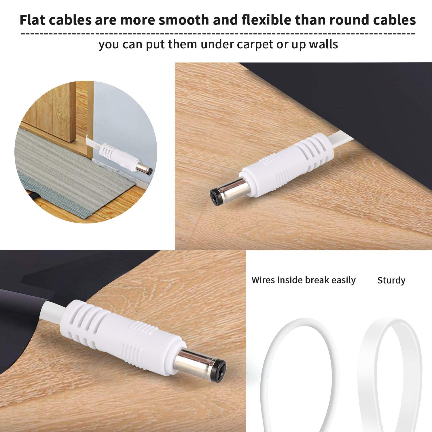2 Pack DC Power Extension Cable 10ft 2.1mm x 5.5mm Compatible with 12V DC Adapter Cord for CCTV IP Camera, LED, Car, White