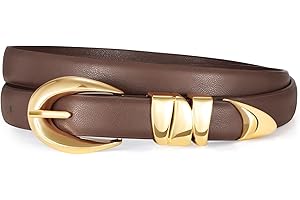 WHIPPY Women Skinny Leather Belt for Jeans Pants Dresses Ladies Fashion Waist Belt with Shiny Gold Buckle