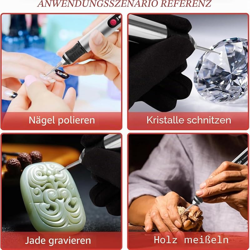 Gravurstift, ultimatives kabelloses tragbares Werkzeug für Künstler & DIYer - Graviere 50+ Oberflächen - Anfängerfreundlich - Wiederaufladbar - Kostenlose 30 Bits & Meisteranleitung