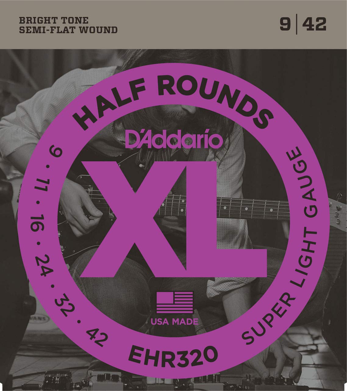 D'Addario Guitar Strings - XL Half Rounds Electric Guitar Strings - Semi-Flat Wound - Bright Tone, Smooth Feel, Reduced Finger Noise - EHR320 - Super Light, 9-42