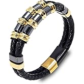 Viskyna Leather Bracelet for Men Multi-Layer Braided Leather Bracelet Stainless Steel Bangle Bracelet Wristband Jewelry Gifts for Men
