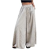 SOLY HUX Women's Striped Wide Leg Palazzo Pants Elastic Waist Baggy Casual Long Trousers with Pockets