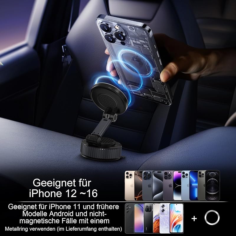 Upgraded Vacuum Magnetic Mobile Phone Holder Car, 15W Handyhalterung Auto Magnet, 360° Rotatable for Car/Mirror, Magnetic Phone Holder für iPhone & Android — Foto 2 von 8