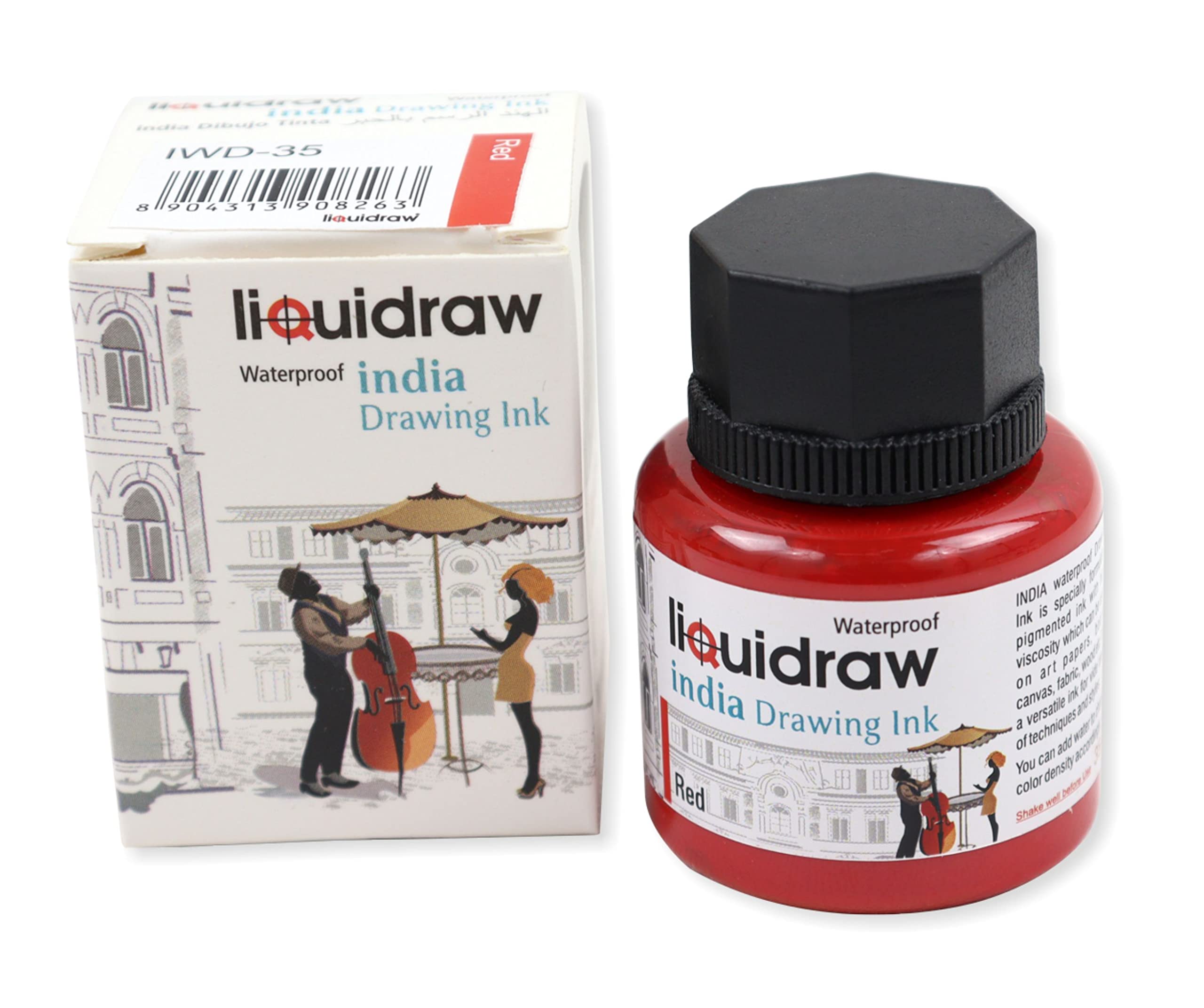 Liquidraw Coloured Drawing Ink India Ink, Waterproof 20 Assorted Colours, 35ml Indian Inks for Artists (Red)