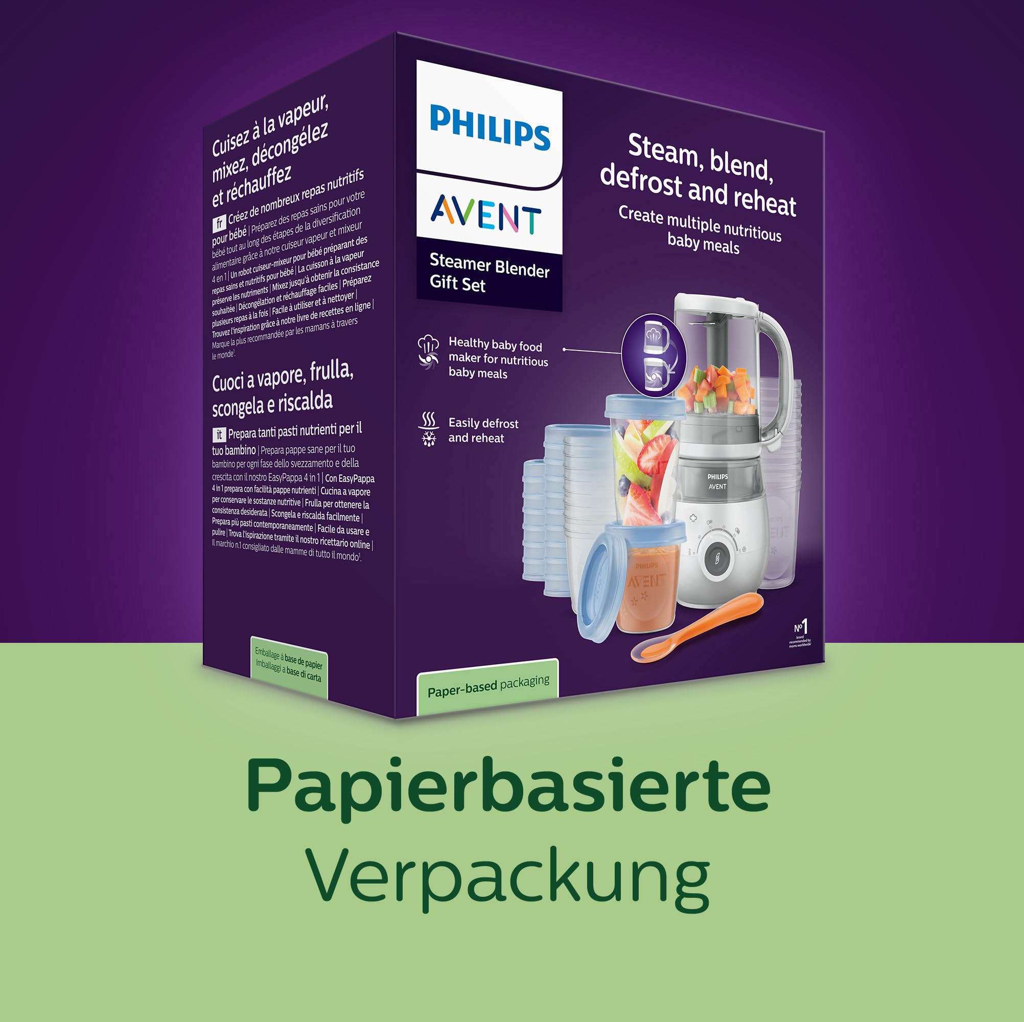 Philips Avent Geschenkset mit Dampfgarer und Mixer – 4-in-1-Babynahrungszubereiter, Dampfgaren, Mixen, Entfrosten und Aufheizen von Babynahrung, mit Milchbehältern und Deckeln, SCF883/20 8