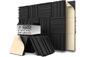 HERTBER 36 Pack Grooved Sound Proof Panels, Self-adhesive Acoustic Panels with Strong Glue, 12 x 12 x 2 Inches, Sound Foam Pa