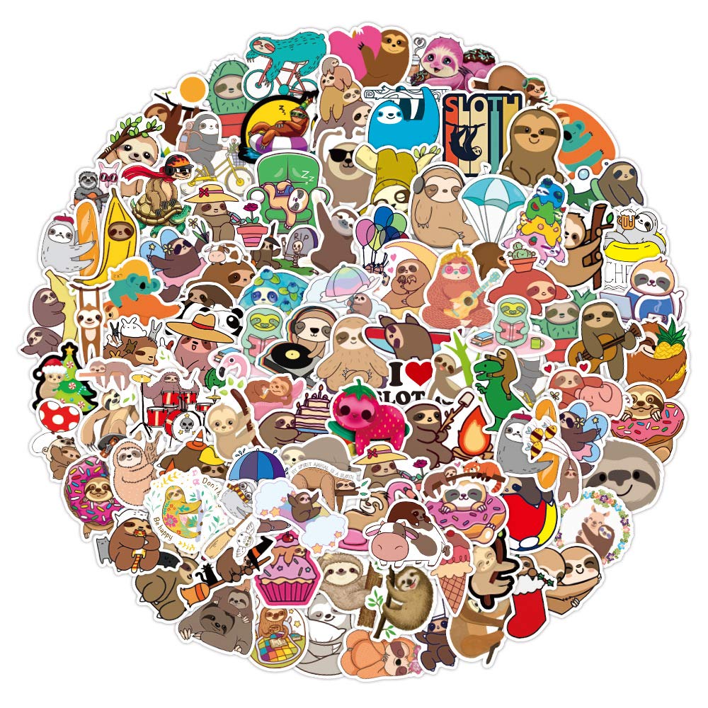 Bric dodo 100 Pack Cute Sloth Stickers Laptop Car Scrapbook Phone Skateboard Computer Lovely Animal Vinyl Stickers Waterproof Aesthetic Personalised Stickers for Teens Boys Girls Adults Children