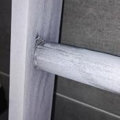 Scala Portasciugamani Yorbay In Bambù A 6 Pioli, Con 2 Cinghie Antiribaltamento E 5 Ganci, 170x60 Cm, Bianco, Per Bagno, Camera O Soggiorno