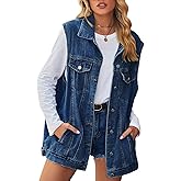 Anzber Women's Denim Vest Sleeveless Button Denim Jacket