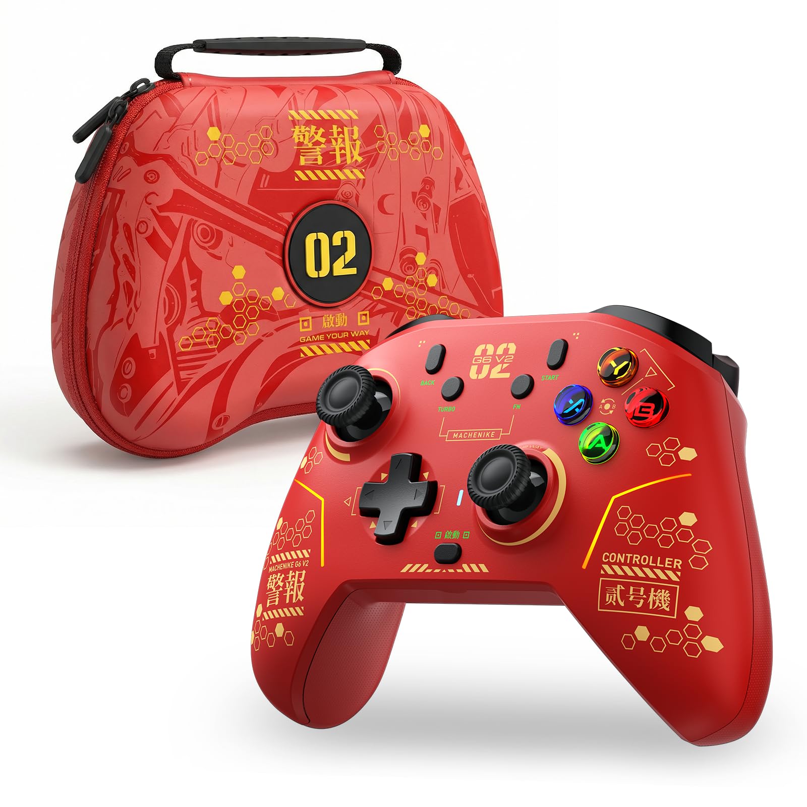 Machenike G6V2PE Wireless Controller for PC/Switch/iOS/Android, TMR Joysticks & Triggers,1000Hz Polling Rate, RGB Remappable Buttons, 1000mAh Battery, Voice Coil Motor, Red