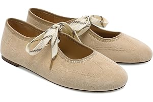 Yellhum Lace up Round Toe Ballet Flats for Women Cute Slip on Soft Mary Jane Flats Casual Ballerina Shoes