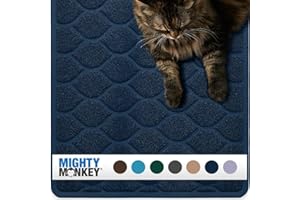 Mighty Monkey Waterproof BPA Free Cat Litter Box Trapping Mat, Easy Clean Floors, Textured Baking, Soft on Sensitive Kitty Paws, Cats Accessories, Less Waste, Stays in Place, 35x23, Navy