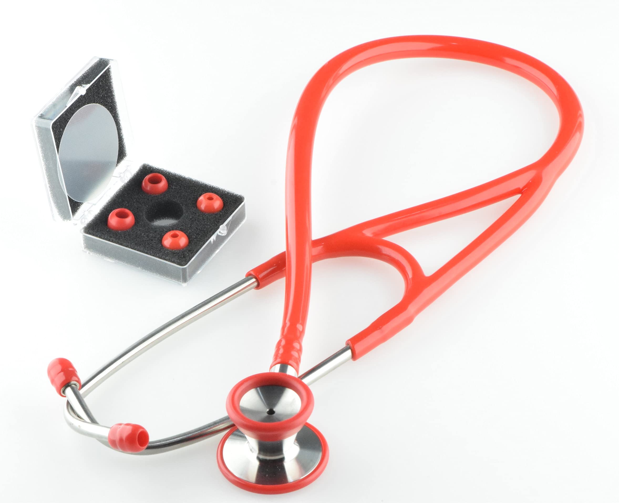 Professional Cardiology Stethoscope Stainless Steel Non Chill Chest piece (Red)