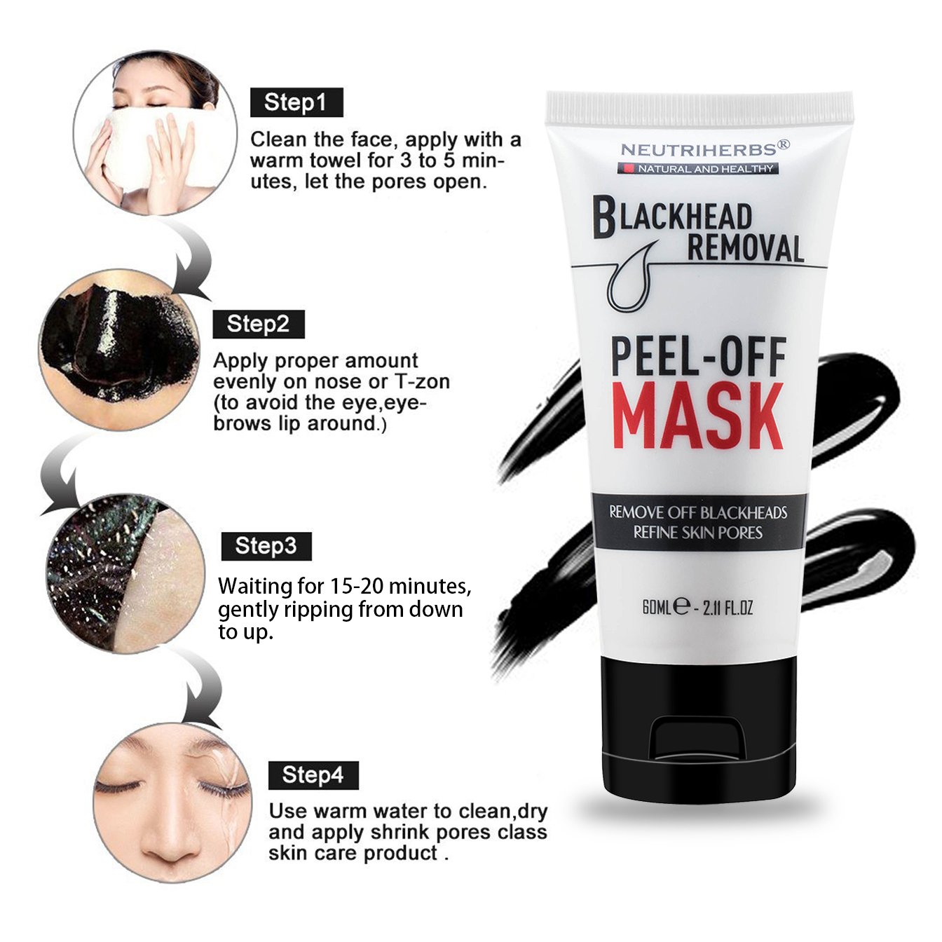 Blackhead Remover Mask & Black Face Mask-Deep Cleansing Purifying Face Peel Off Mask 60ml