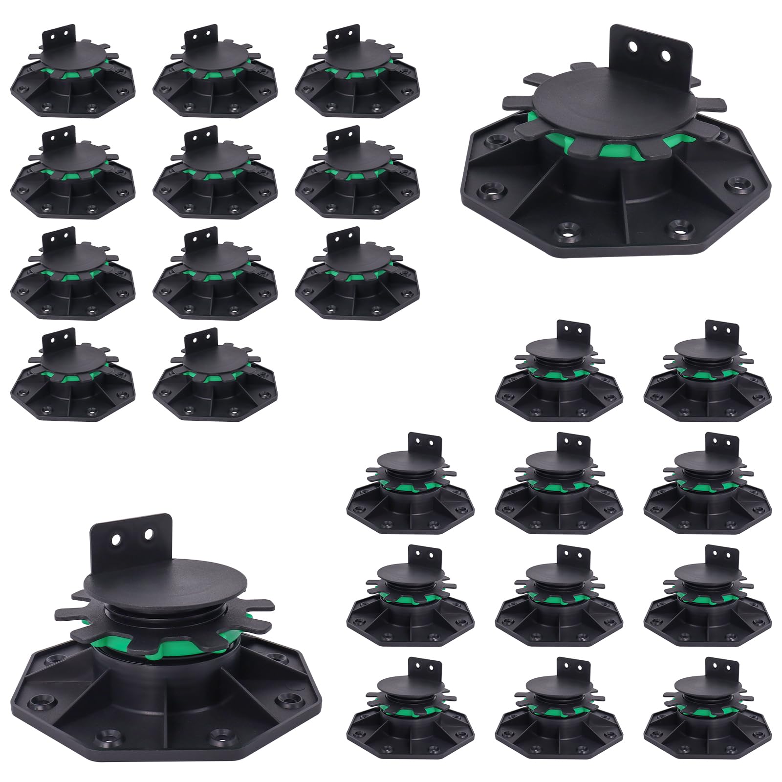Photo 1 of 24Pack Adjustable Deck Support Pedestal with Fastener Ring, Deck Foundation Support Base, Deck Blocks Adjustable Plastic Pedestal Paver Flooring Joist Supports Raising from1-9/16 to 2-3/8" by MCCKLE