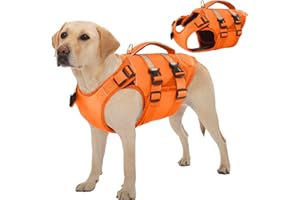 Kuoser Dog Life Jacket, High Flotation Dog Life Vest for Swimming Boating, Adjustable Ripstop Pet Lifesaver for Small Medium and Large Dogs, Reflective Safety Puppy Swimming Vest with Rescue Handle