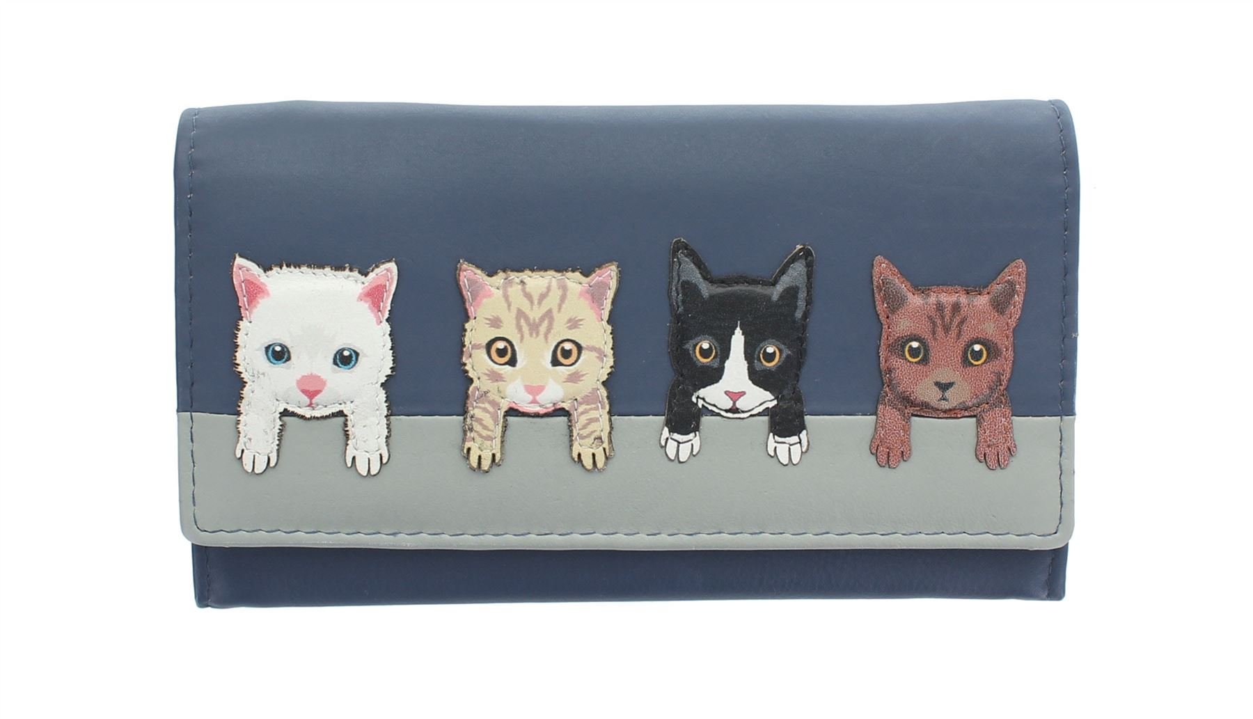 Mala Leather Best Friends Collection Leather Cats On Wall Purse 3417_65 Navy