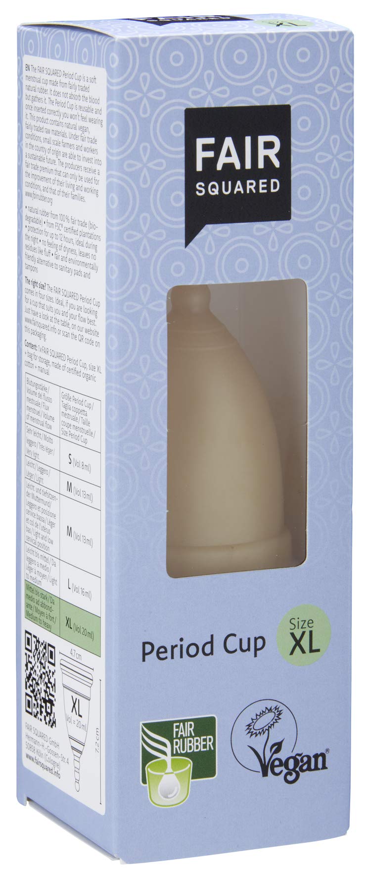 Fair Squared 100% Natural FSC XL Latex Mestrual Cup, 20 ml, Black, One Size