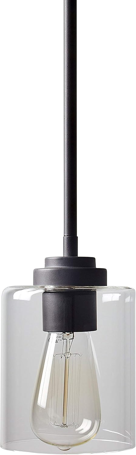  Brand – Stone & Beam Modern Farmhouse Glass Cylinder Pendant Light Fixture With Light Bulb - 4.75 Inch Shade, 10 - 58 Inch Cord, Oil-Rubbed Bronze - - 