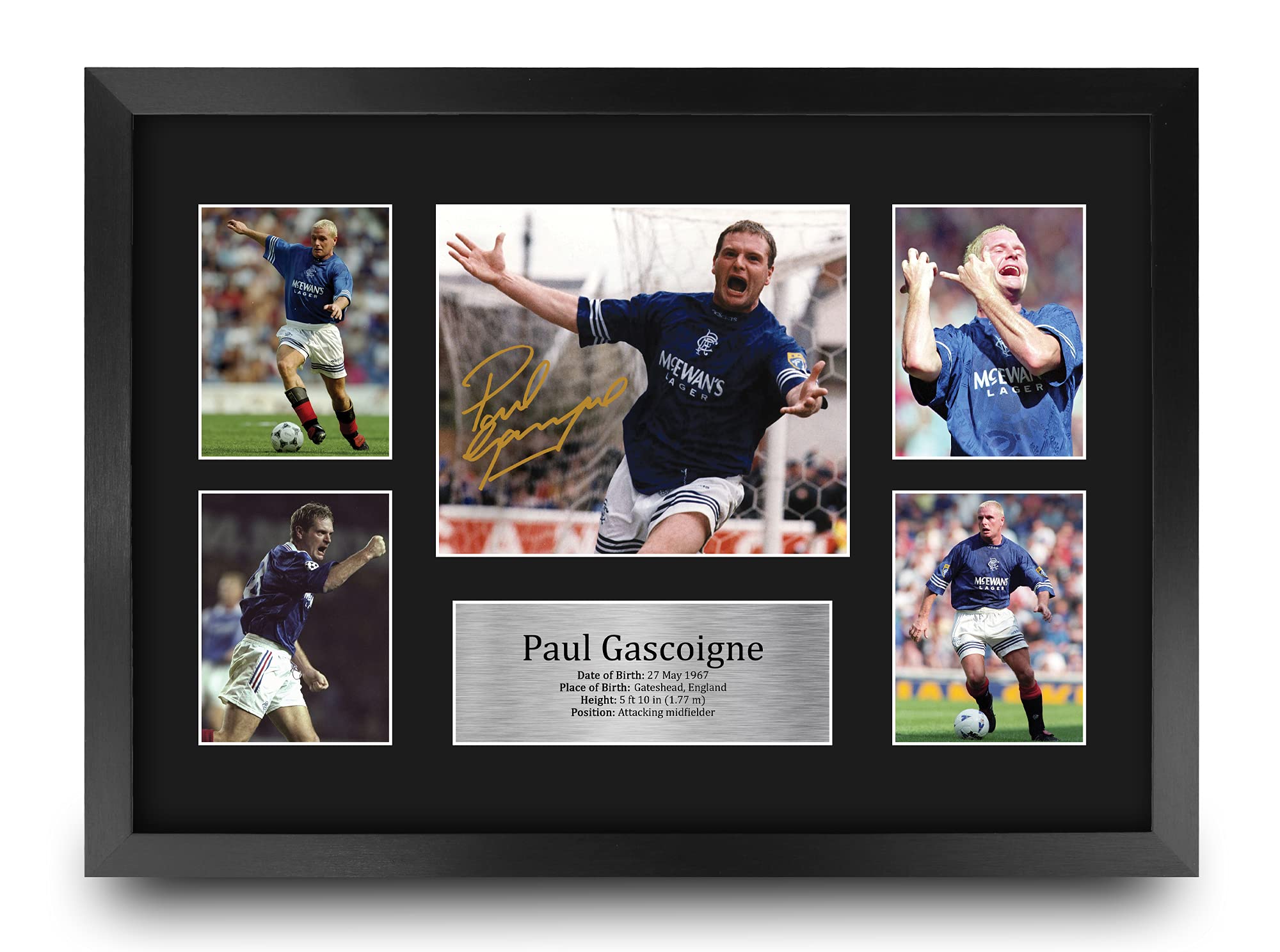 HWC Trading FR A3 Paul Gascoigne Rangers Gifts Printed Signed Autograph Picture for Football Fans and Supporters - A3 Framed