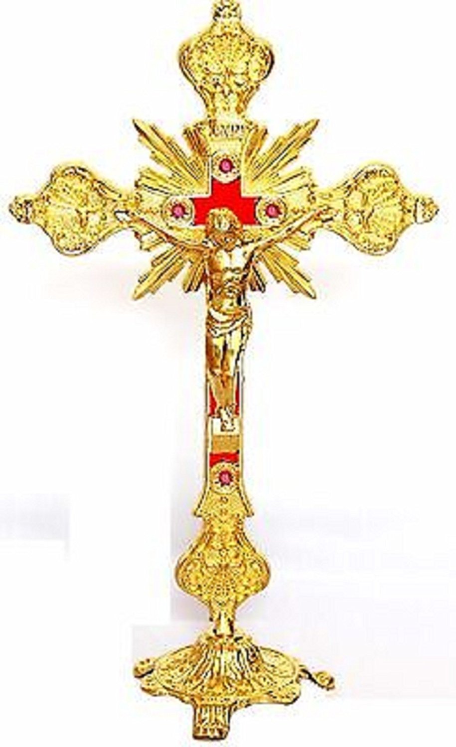 10" Standing Catholic Christian Altar Church Decor Chapel Cross Crucifix by Bethlehem Gifts TM (Gold)
