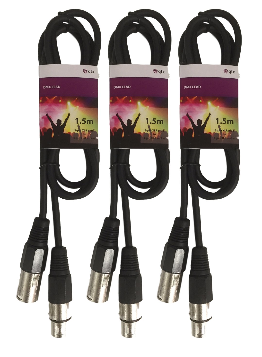 3 x QTX 1.5M DMX Lighting XLR Signal Cable Lead