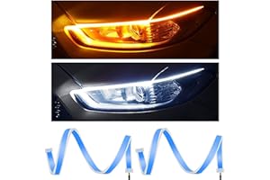 TOPKU 2Pcs 18 Inch DRL White & Amber LED Headlight Surface Strip Tube Daytime Running Light Waterproof Switchback Article Lig