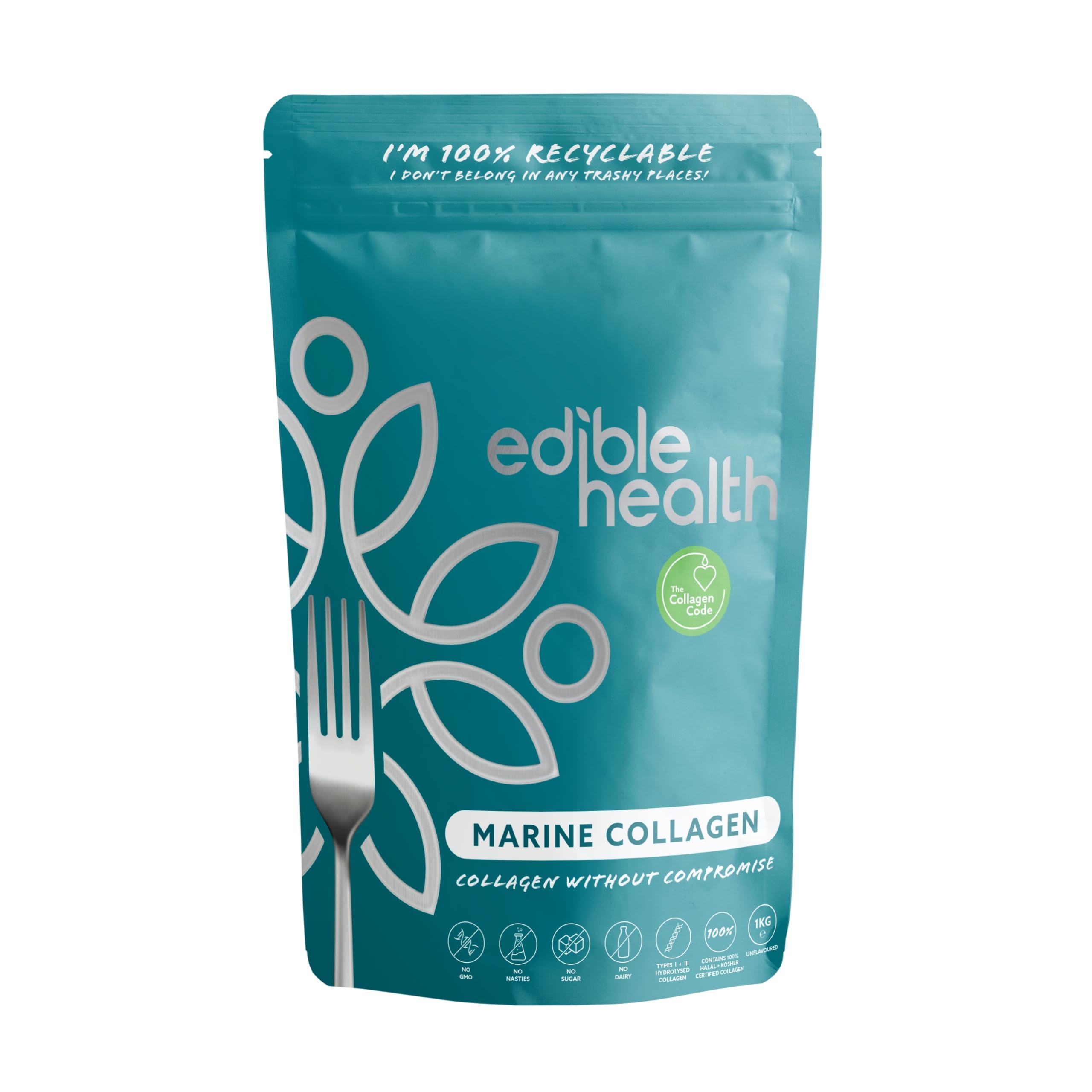 Edible Health High Protein Marine Collagen Powder – 1Kg Pouch, 75 Day Supply, Carb-Free Peptides for Regeneration, Diet & Daily Use