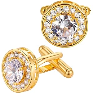 Shimmeroo Gold Cufflinks for Men, Gold Diamond Crystal Cuff Link | Personalized Sparkle Diamond Ornate Cufflinks Mens for For