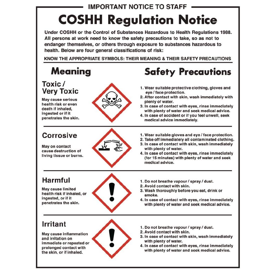 Vogue COSHH Vinyl Regulations Self-adhesive Sign L903