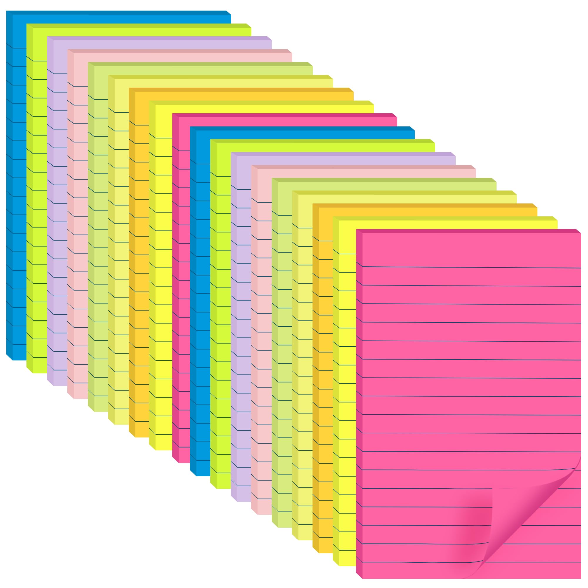 Photo 1 of (18 Pack) Lined Sticky Notes 4x6 in Post, Self-Stick Pads Bright Colors Sticky Note, Recyclable, Easy to Post for Home, Office, School