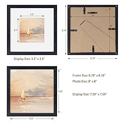 8x8 Picture Frames Black Set of 3, Solid Oak Wood