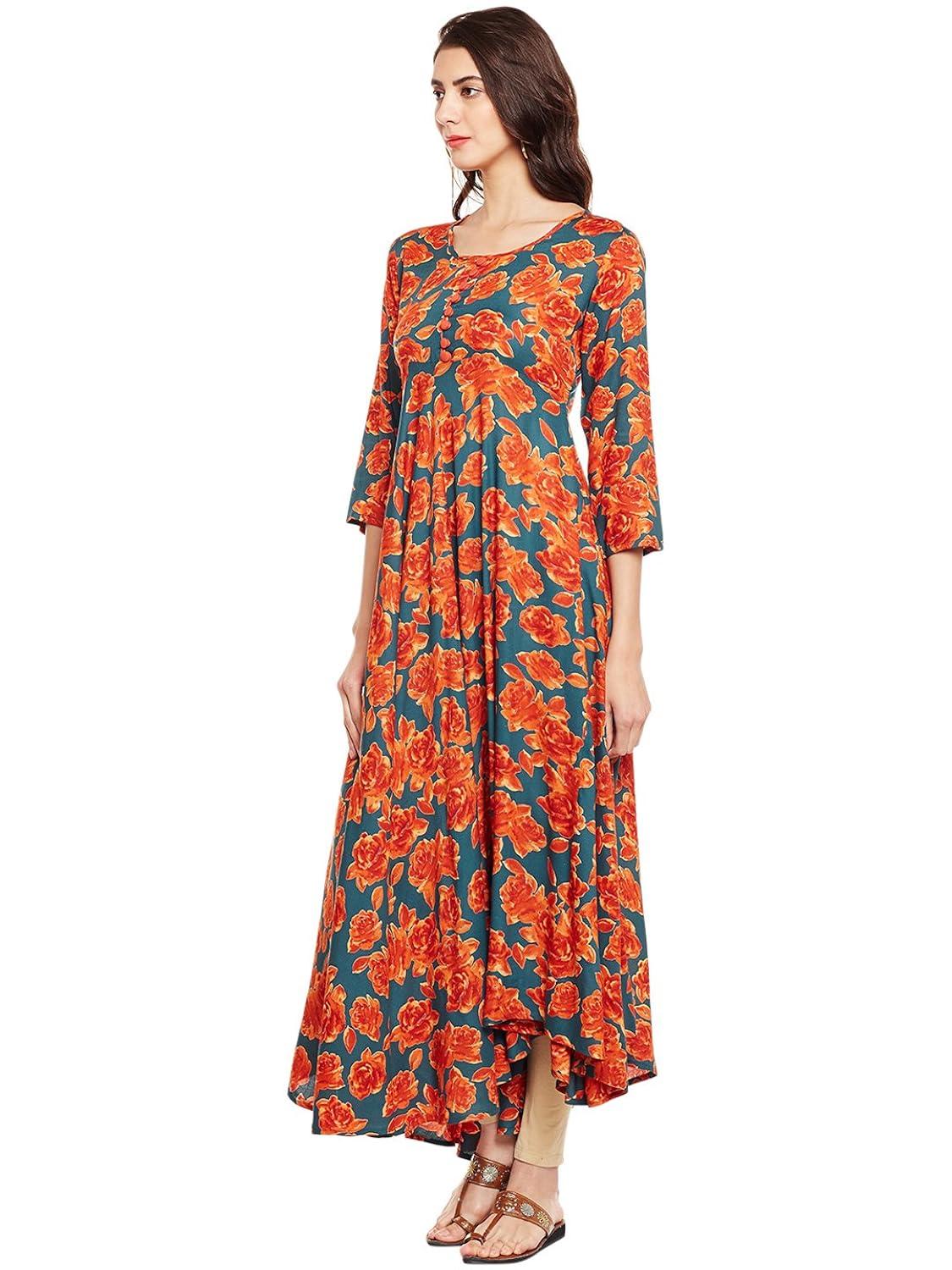 tissu women's rayon printed flared kurta (multicolour)