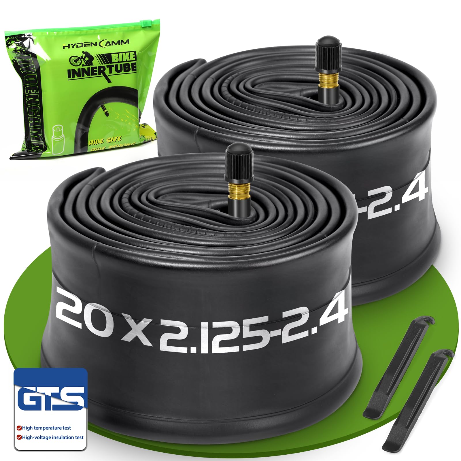 Photo 1 of 2 Pack 20x2.125/2.40 Bike Tube, 20x2.40 Bike Tube with 35mm AV, Premium Butyl 20x2.35 Tube with 2 Tire Levers, 20x2.125/2.20/2.25/2.30/2.35/2.40 Compatible with MTB, City Bikes by Hydencamm