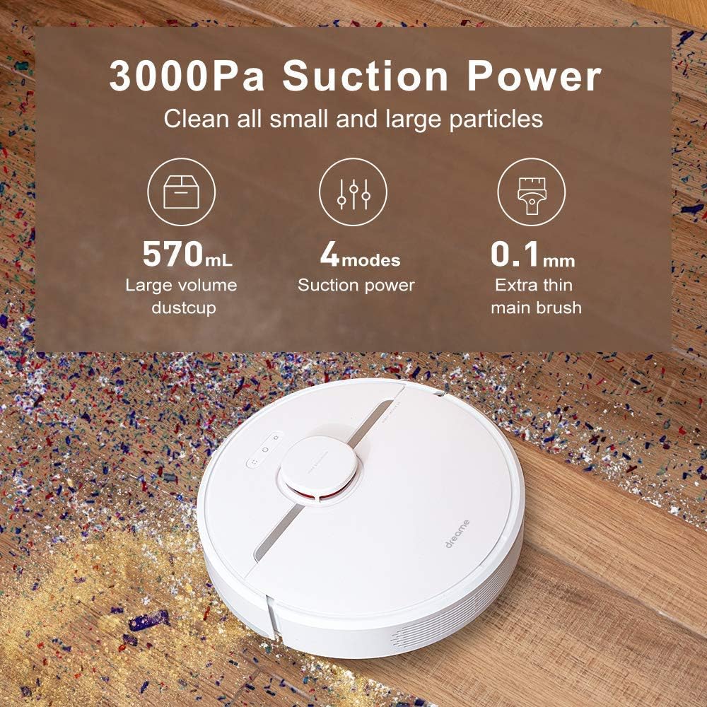 Dreame D9 Robot Vacuum and Mop Cleaner by DreameTech, Lidar Navigation Robot Vacuum Sweep and Mop 2-in-1, 3000Pa Strong Suction Power, 150min Runtime, Alexa, Smart Mapping for Carpet, Hard Floor -