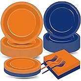 200 Pcs Orange and Blue Birthday Decorations Dart War Party Supplies Orange Blue Paper Plates and Napkins Tableware Set for Baby Shower Party Favors for 50 Guests